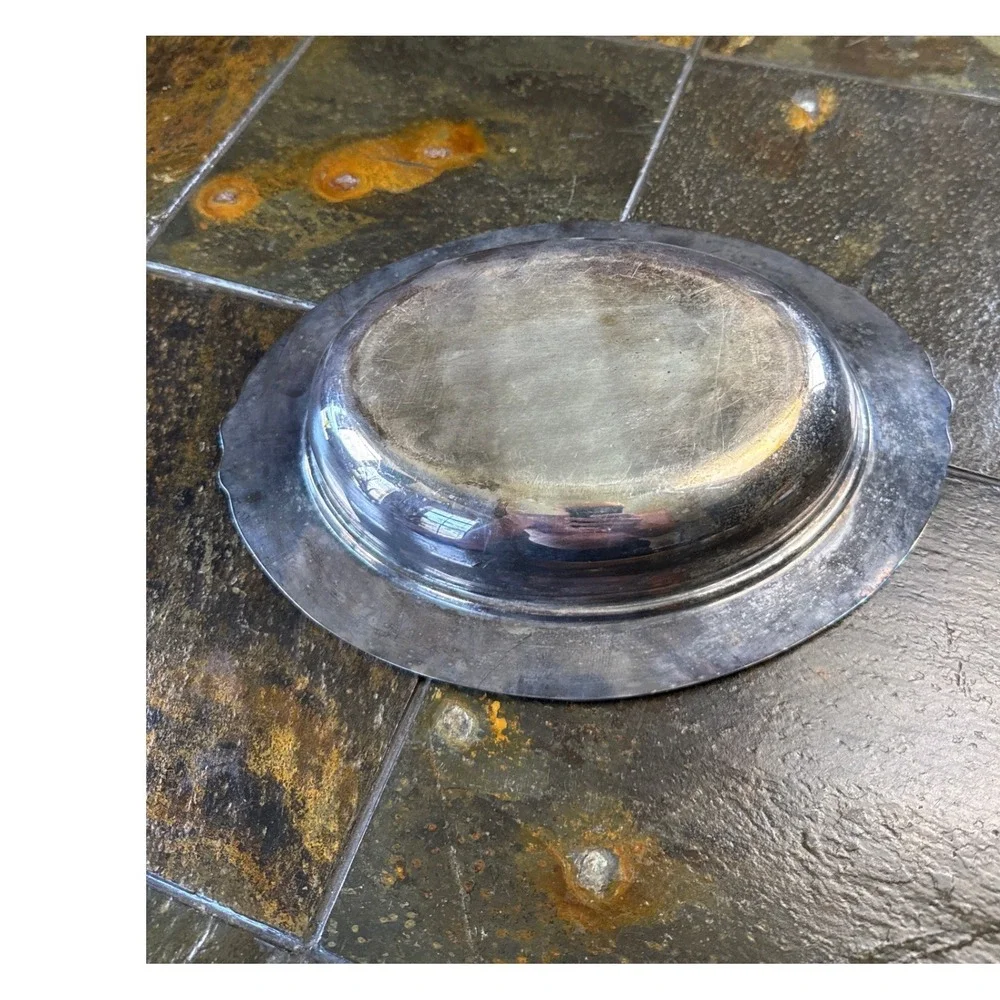 Vintage Silver on Copper Oval Serving Bowl 12